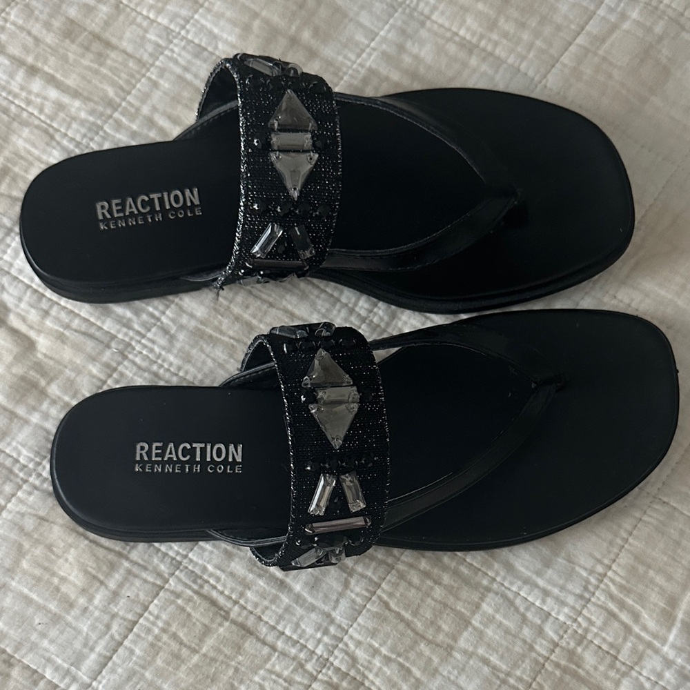 Kenneth Cole Reaction Black Embellished Sandals